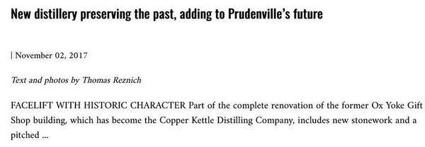 Ox Yoke Gift Shop (Copper Kettle Distilling Company) - 2017 Article On Distillery